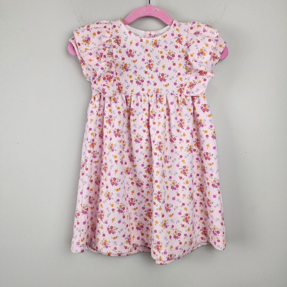 Zara Kids pink dress size 2-3 years Textured fabric flutter sleeves